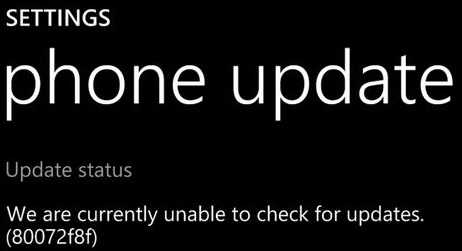 Error 80072f8f on Windows Phone while Software Updates