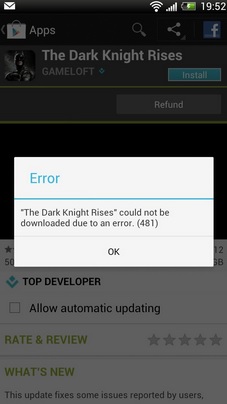Google Play 481 Error on Android